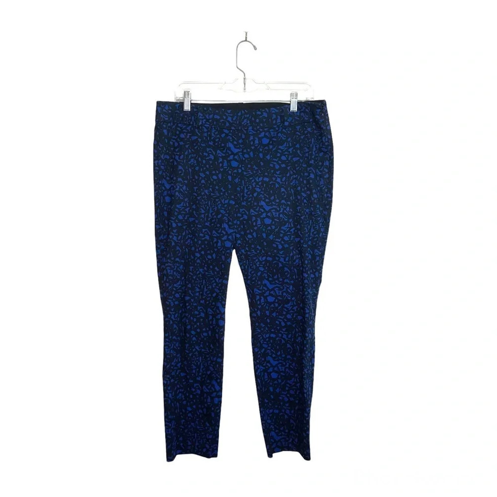 Ann Taylor Chelsea Crop Pants Black Blue Printed High Rise Workwear 10 Women’s
